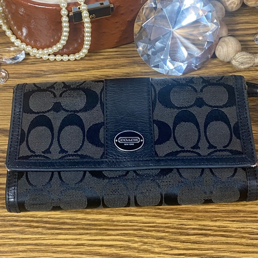 Coach Black Signature Jacquard Continental Wallet